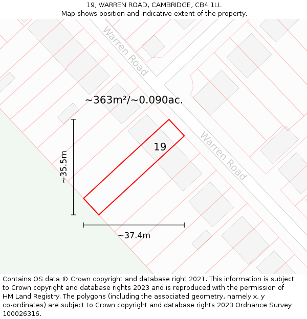 19, WARREN ROAD, CAMBRIDGE, CB4 1LL: Plot and title map