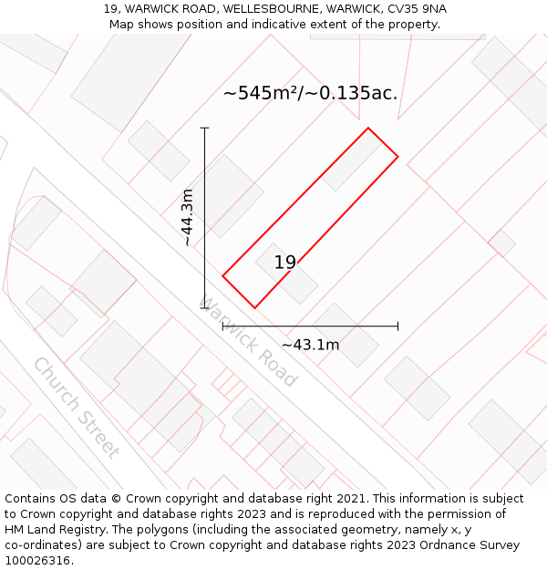 19, WARWICK ROAD, WELLESBOURNE, WARWICK, CV35 9NA: Plot and title map