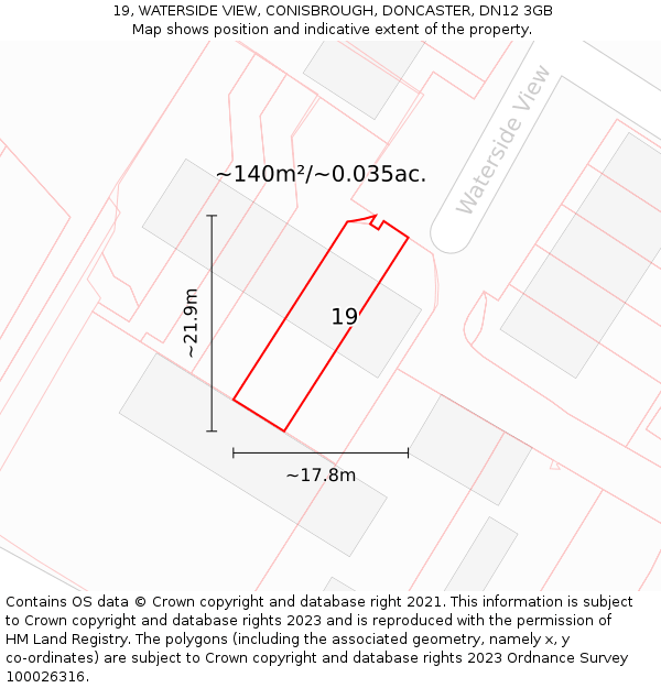 19, WATERSIDE VIEW, CONISBROUGH, DONCASTER, DN12 3GB: Plot and title map