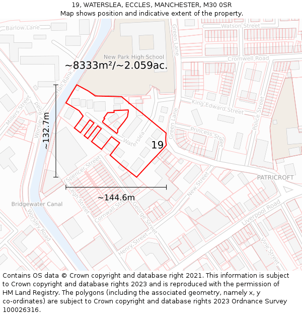 19, WATERSLEA, ECCLES, MANCHESTER, M30 0SR: Plot and title map