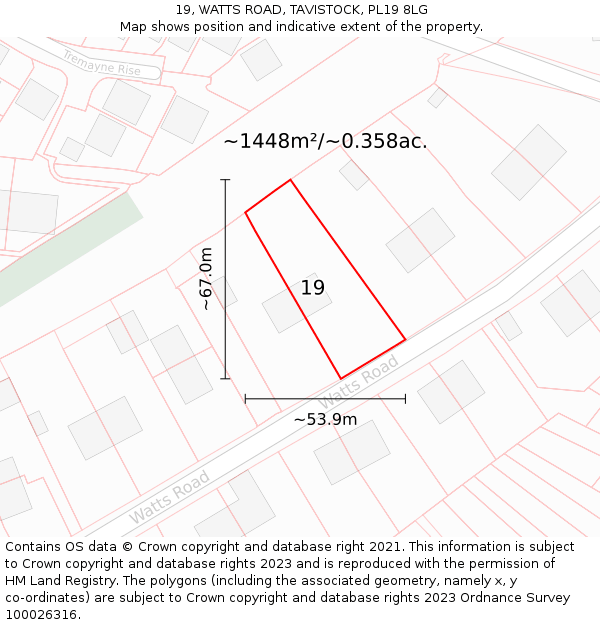 19, WATTS ROAD, TAVISTOCK, PL19 8LG: Plot and title map