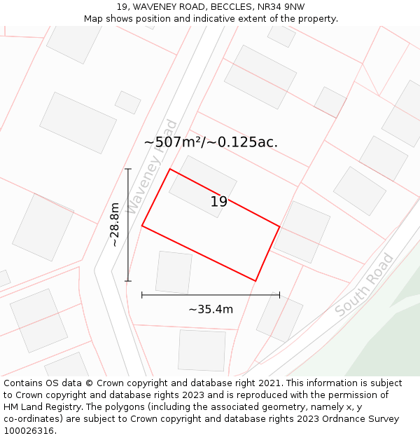 19, WAVENEY ROAD, BECCLES, NR34 9NW: Plot and title map