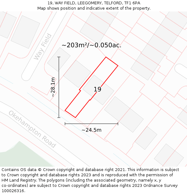19, WAY FIELD, LEEGOMERY, TELFORD, TF1 6PA: Plot and title map