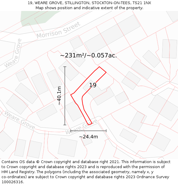 19, WEARE GROVE, STILLINGTON, STOCKTON-ON-TEES, TS21 1NX: Plot and title map