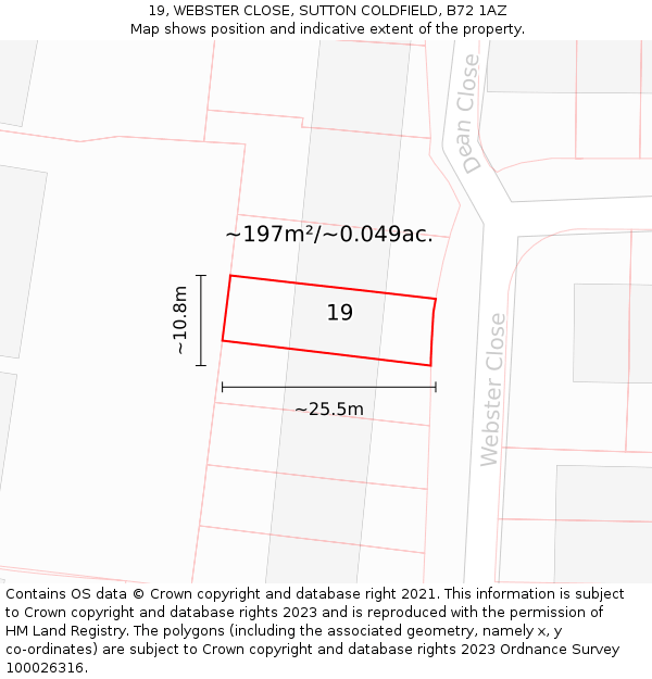19, WEBSTER CLOSE, SUTTON COLDFIELD, B72 1AZ: Plot and title map