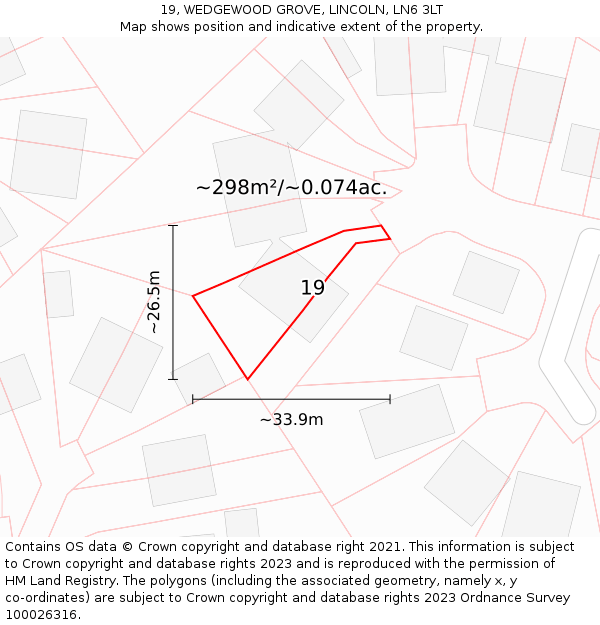 19, WEDGEWOOD GROVE, LINCOLN, LN6 3LT: Plot and title map