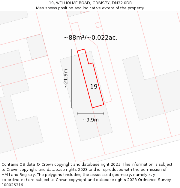 19, WELHOLME ROAD, GRIMSBY, DN32 0DR: Plot and title map