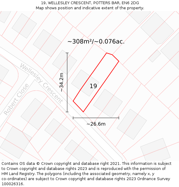 19, WELLESLEY CRESCENT, POTTERS BAR, EN6 2DG: Plot and title map