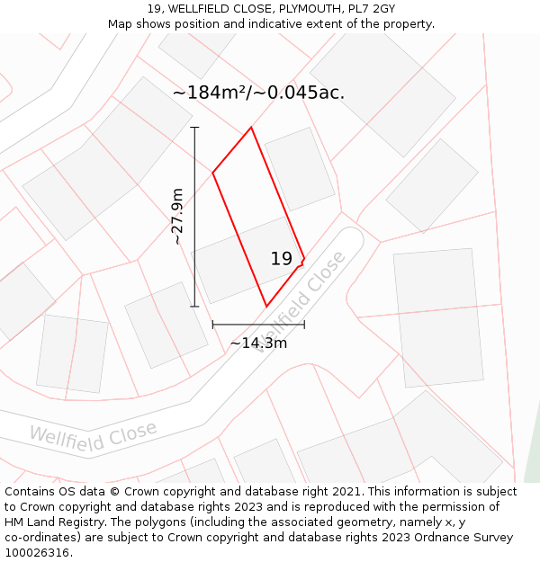 19, WELLFIELD CLOSE, PLYMOUTH, PL7 2GY: Plot and title map