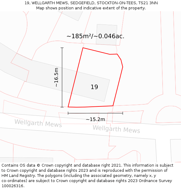 19, WELLGARTH MEWS, SEDGEFIELD, STOCKTON-ON-TEES, TS21 3NN: Plot and title map