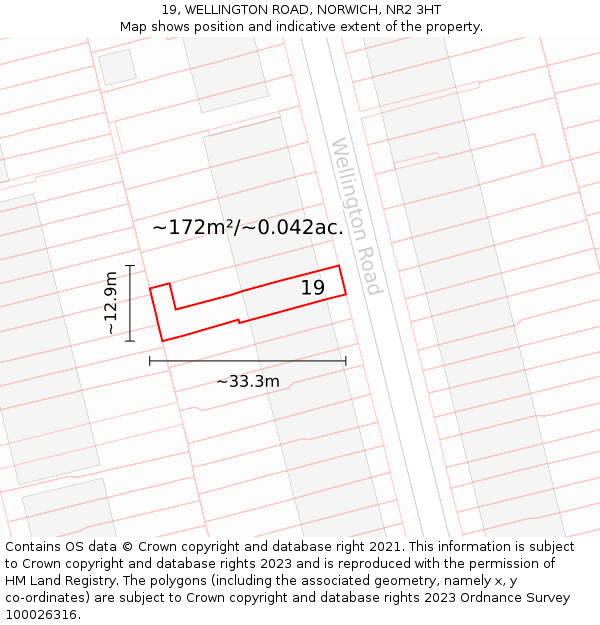 19, WELLINGTON ROAD, NORWICH, NR2 3HT: Plot and title map