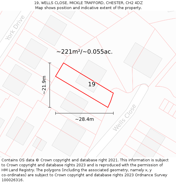 19, WELLS CLOSE, MICKLE TRAFFORD, CHESTER, CH2 4DZ: Plot and title map
