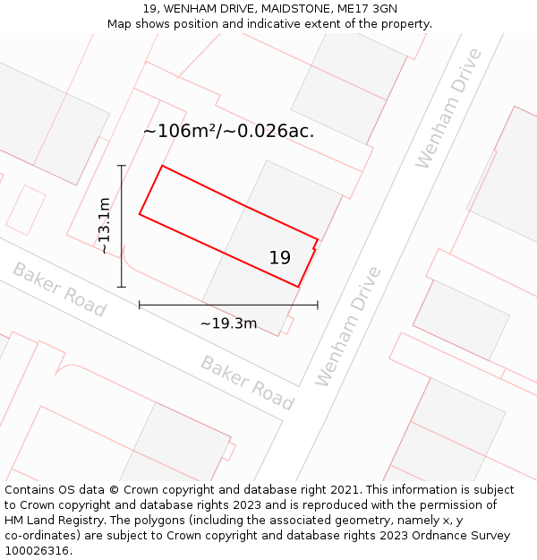 19, WENHAM DRIVE, MAIDSTONE, ME17 3GN: Plot and title map
