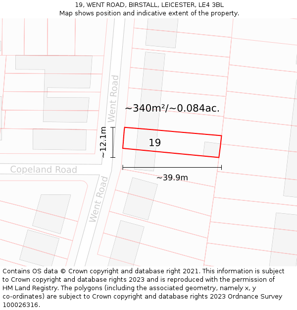 19, WENT ROAD, BIRSTALL, LEICESTER, LE4 3BL: Plot and title map