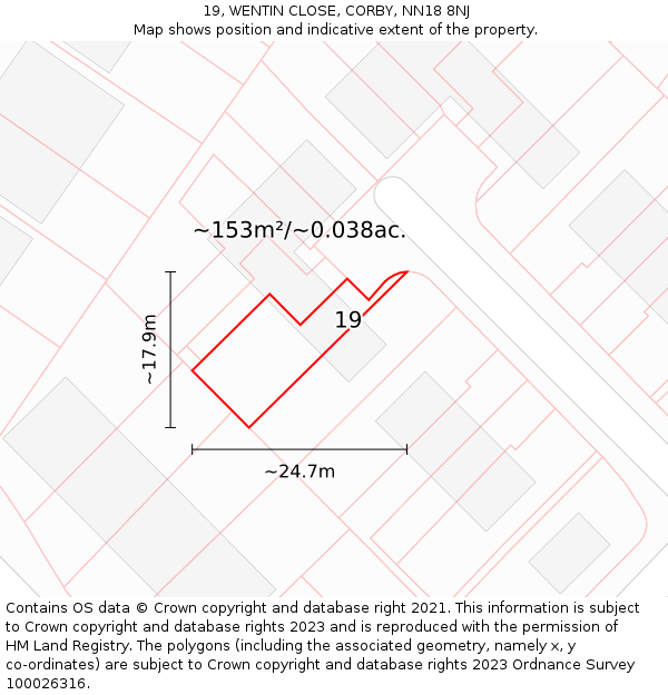 19, WENTIN CLOSE, CORBY, NN18 8NJ: Plot and title map