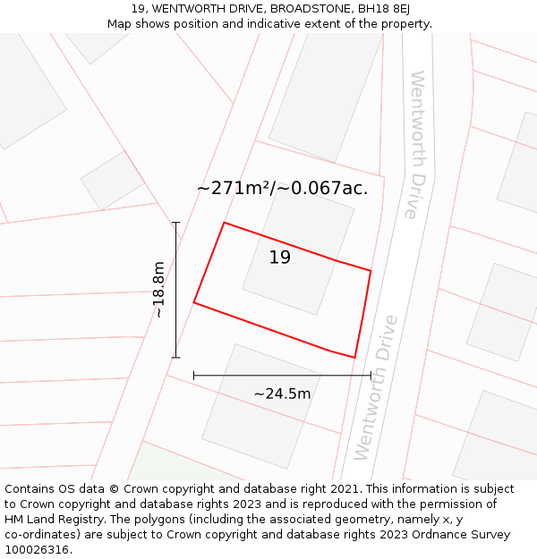 19, WENTWORTH DRIVE, BROADSTONE, BH18 8EJ: Plot and title map