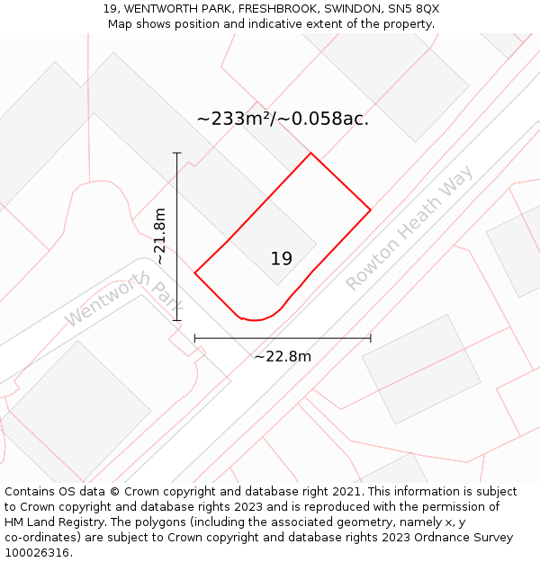 19, WENTWORTH PARK, FRESHBROOK, SWINDON, SN5 8QX: Plot and title map