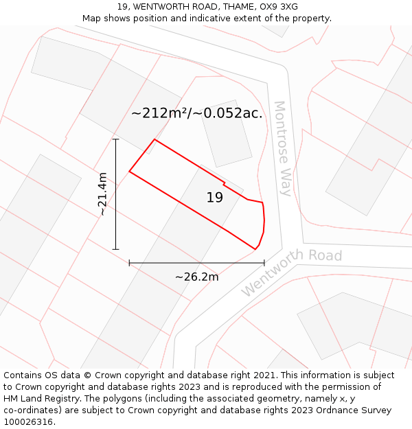 19, WENTWORTH ROAD, THAME, OX9 3XG: Plot and title map