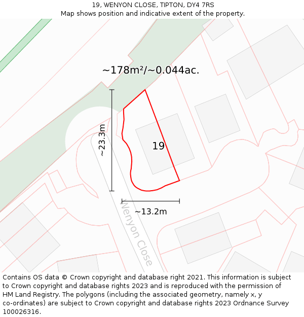 19, WENYON CLOSE, TIPTON, DY4 7RS: Plot and title map