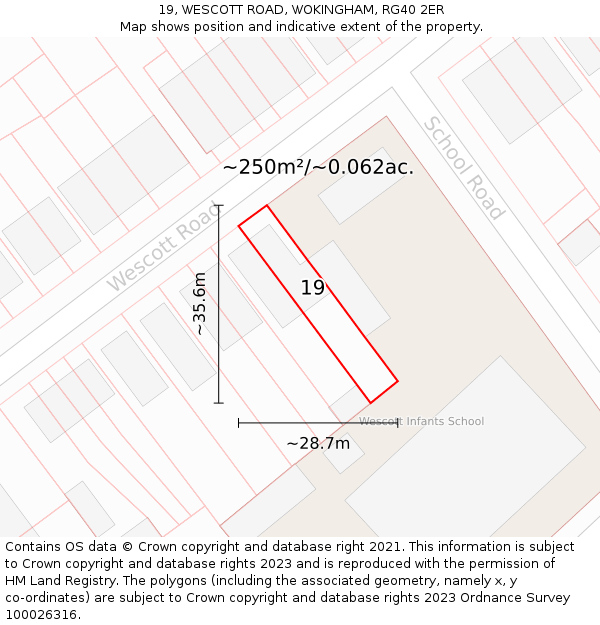 19, WESCOTT ROAD, WOKINGHAM, RG40 2ER: Plot and title map