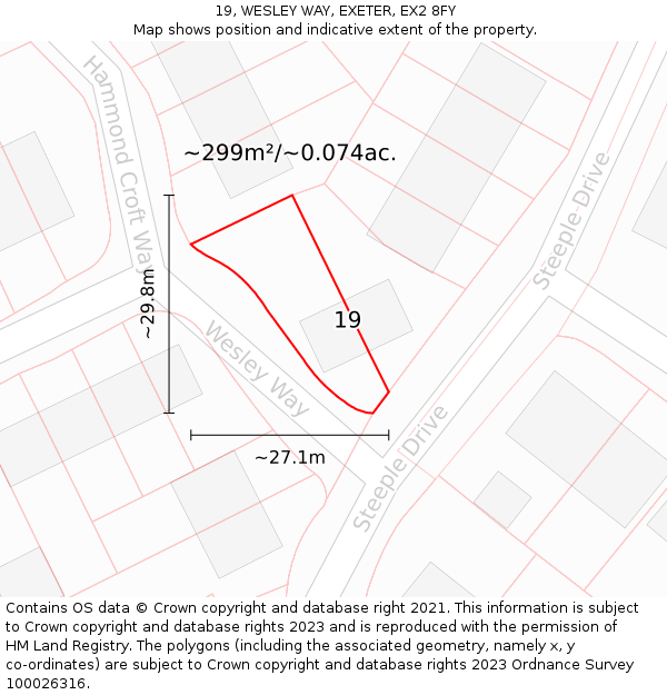 19, WESLEY WAY, EXETER, EX2 8FY: Plot and title map