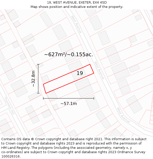 19, WEST AVENUE, EXETER, EX4 4SD: Plot and title map