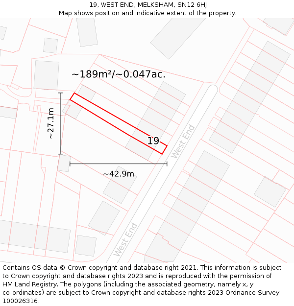19, WEST END, MELKSHAM, SN12 6HJ: Plot and title map