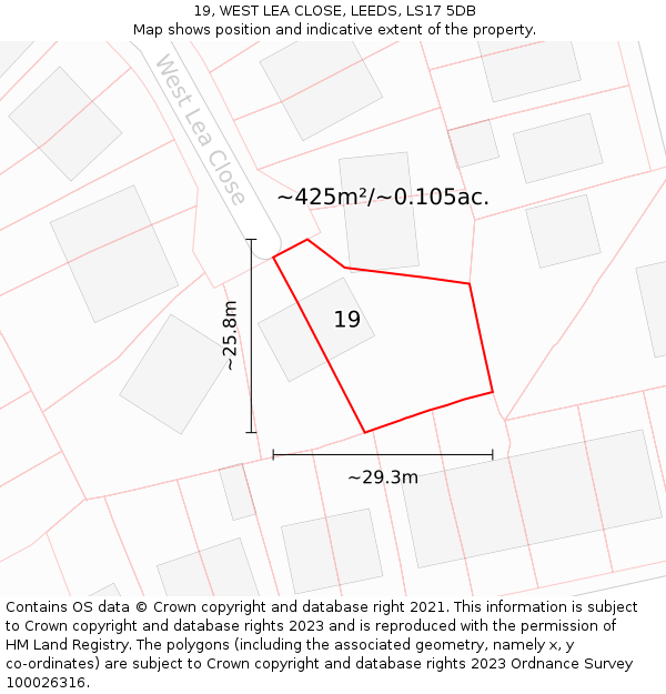 19, WEST LEA CLOSE, LEEDS, LS17 5DB: Plot and title map
