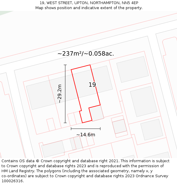 19, WEST STREET, UPTON, NORTHAMPTON, NN5 4EP: Plot and title map