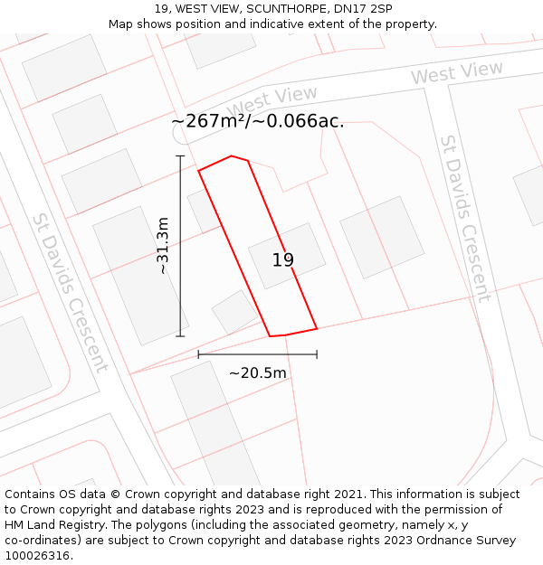 19, WEST VIEW, SCUNTHORPE, DN17 2SP: Plot and title map