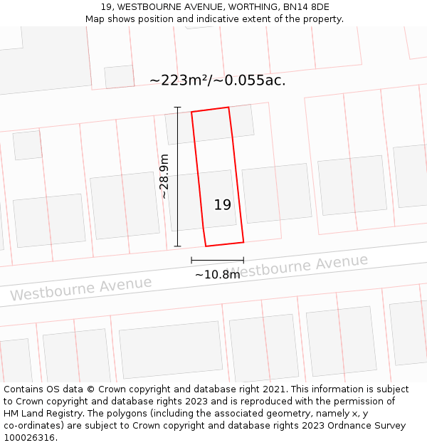19, WESTBOURNE AVENUE, WORTHING, BN14 8DE: Plot and title map