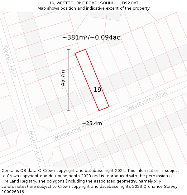 19, WESTBOURNE ROAD, SOLIHULL, B92 8AT: Plot and title map