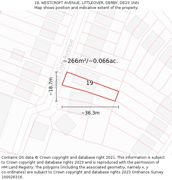 19, WESTCROFT AVENUE, LITTLEOVER, DERBY, DE23 1NN: Plot and title map