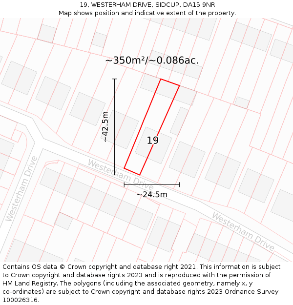19, WESTERHAM DRIVE, SIDCUP, DA15 9NR: Plot and title map