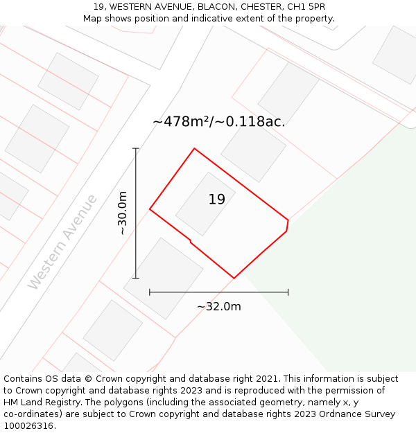 19, WESTERN AVENUE, BLACON, CHESTER, CH1 5PR: Plot and title map