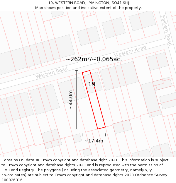 19, WESTERN ROAD, LYMINGTON, SO41 9HJ: Plot and title map