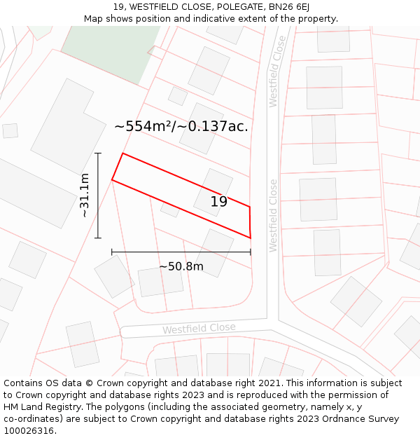 19, WESTFIELD CLOSE, POLEGATE, BN26 6EJ: Plot and title map