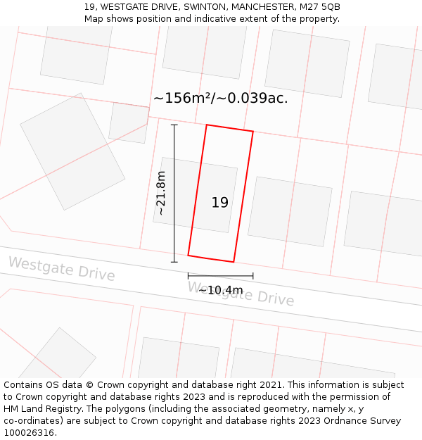 19, WESTGATE DRIVE, SWINTON, MANCHESTER, M27 5QB: Plot and title map
