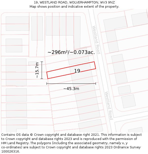 19, WESTLAND ROAD, WOLVERHAMPTON, WV3 9NZ: Plot and title map