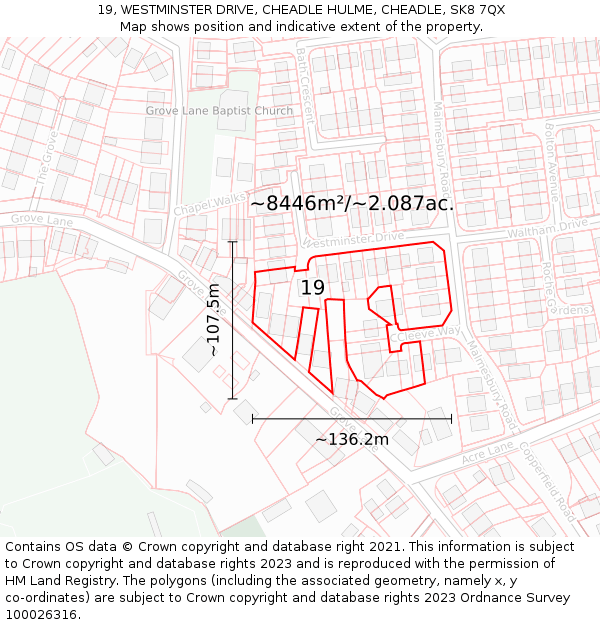 19, WESTMINSTER DRIVE, CHEADLE HULME, CHEADLE, SK8 7QX: Plot and title map