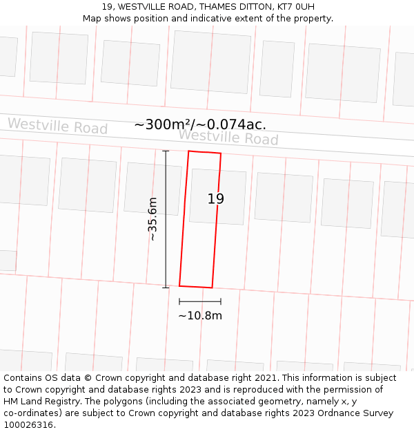 19, WESTVILLE ROAD, THAMES DITTON, KT7 0UH: Plot and title map