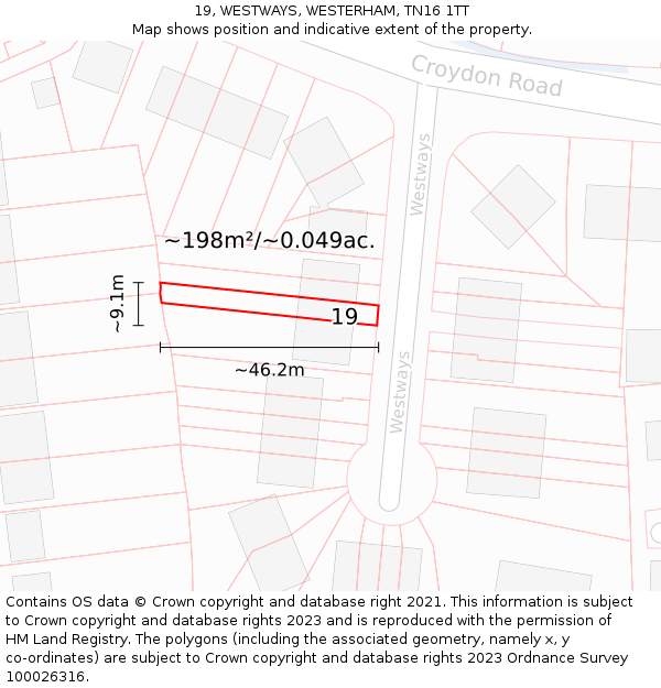 19, WESTWAYS, WESTERHAM, TN16 1TT: Plot and title map