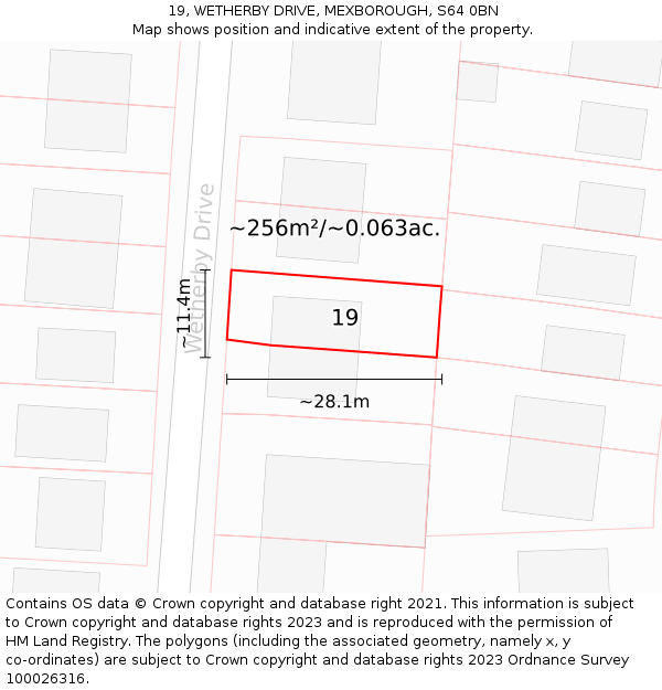 19, WETHERBY DRIVE, MEXBOROUGH, S64 0BN: Plot and title map