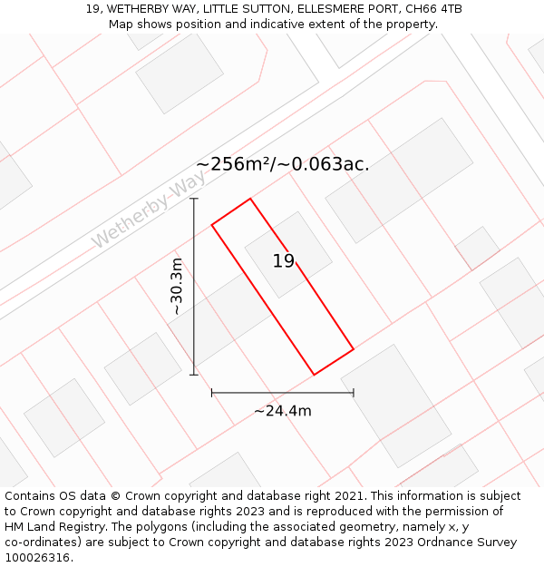 19, WETHERBY WAY, LITTLE SUTTON, ELLESMERE PORT, CH66 4TB: Plot and title map