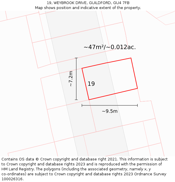 19, WEYBROOK DRIVE, GUILDFORD, GU4 7FB: Plot and title map