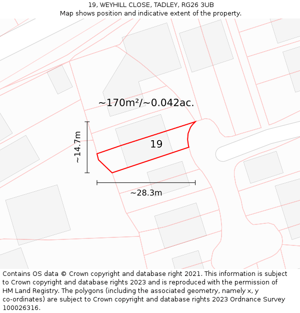 19, WEYHILL CLOSE, TADLEY, RG26 3UB: Plot and title map