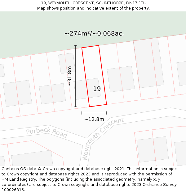 19, WEYMOUTH CRESCENT, SCUNTHORPE, DN17 1TU: Plot and title map