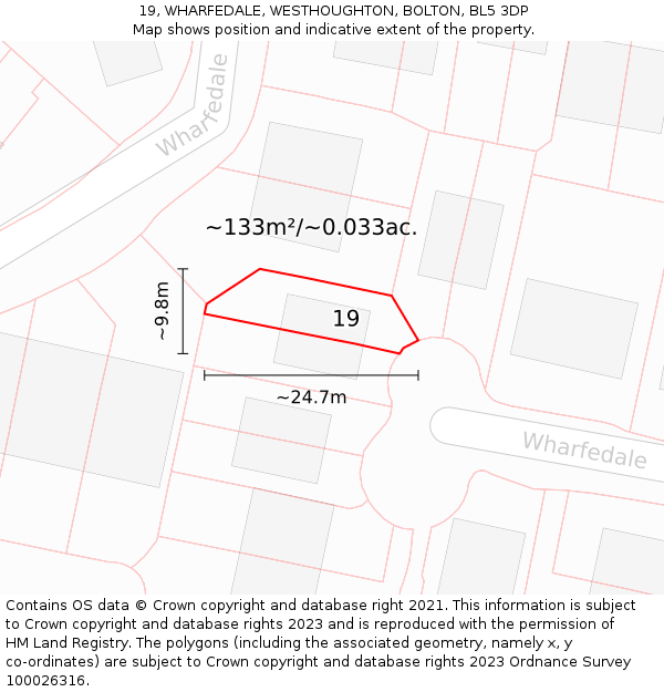 19, WHARFEDALE, WESTHOUGHTON, BOLTON, BL5 3DP: Plot and title map
