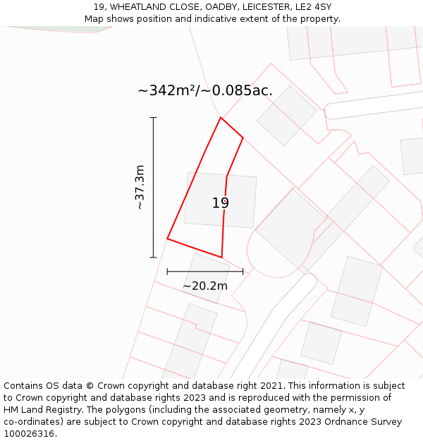 19, WHEATLAND CLOSE, OADBY, LEICESTER, LE2 4SY: Plot and title map