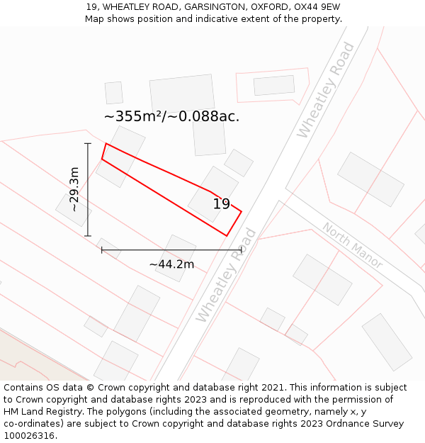 19, WHEATLEY ROAD, GARSINGTON, OXFORD, OX44 9EW: Plot and title map